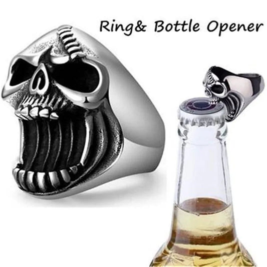 Punk Skull Head Bottle Opener Ring - Unisex Gothic Fashion