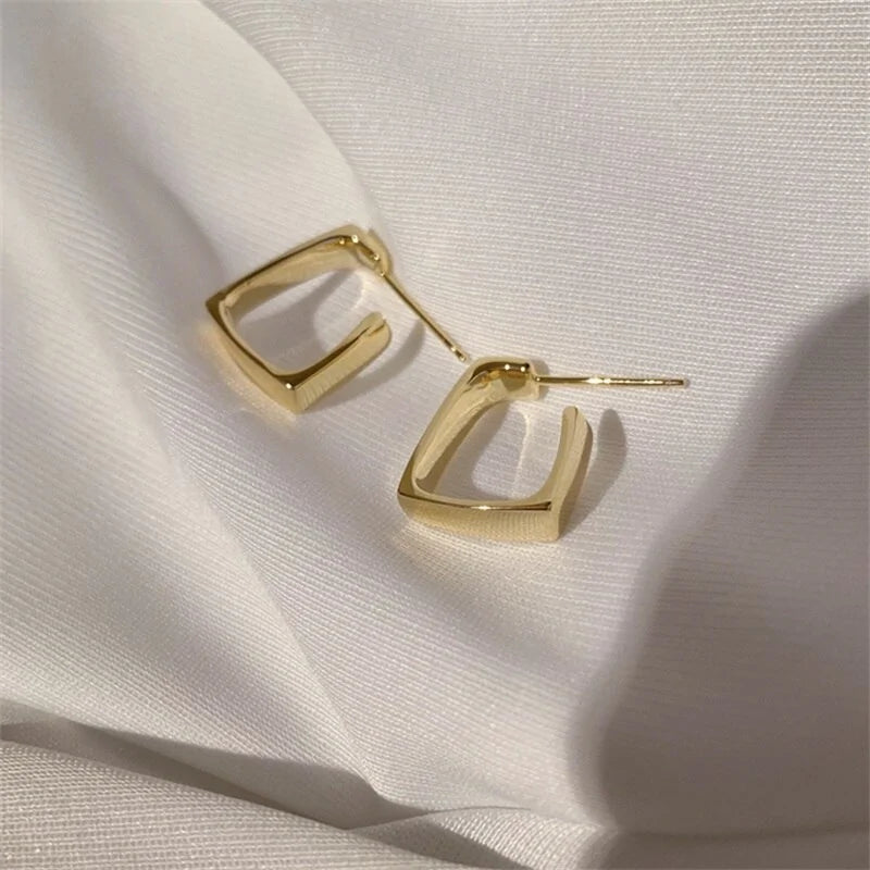 Korean Fashion Gold Square Hoop Earrings