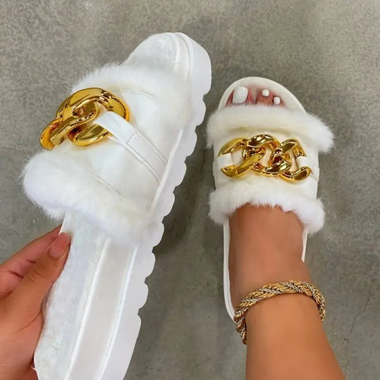 Winter Plush Slippers Fashion Open Toe