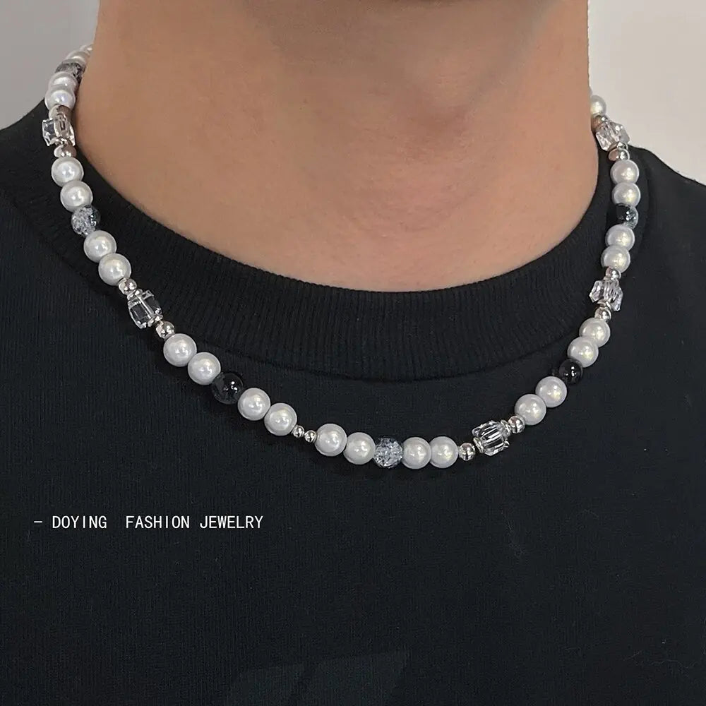 Hip hop Original Design Reflective Pearl Necklace Man